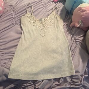 Elegant Lace Trim Cream Tank Top
